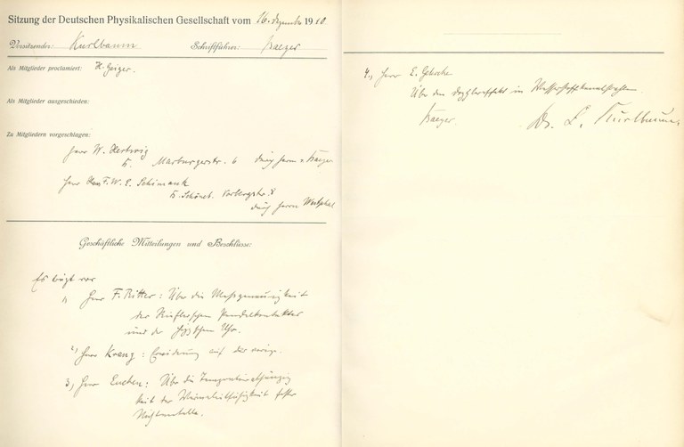 Auszug aus dem Protokollbuch der DPG