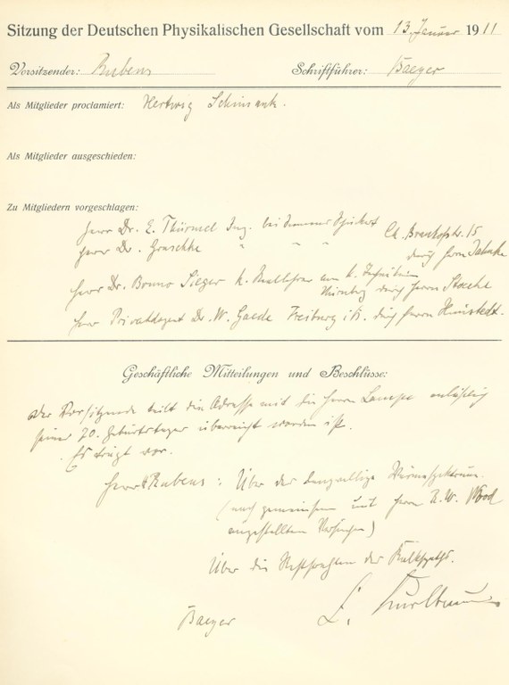 Auszug aus dem Protokollbuch der DPG