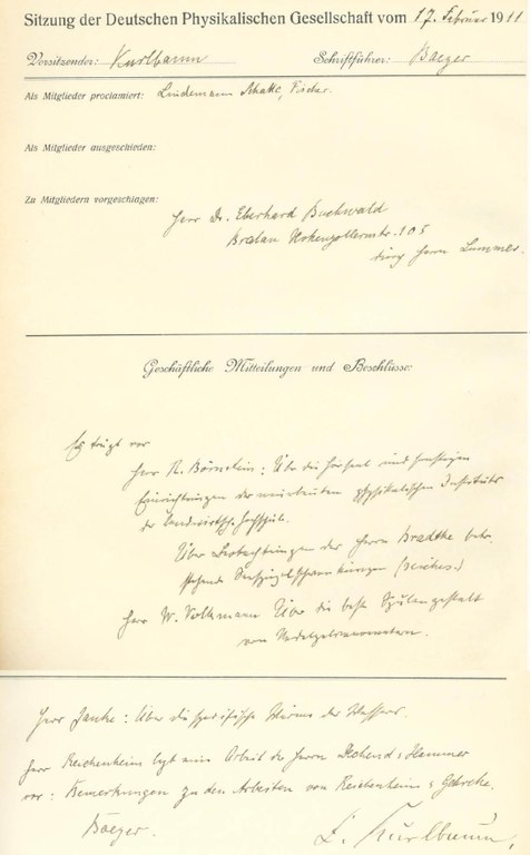 Auszug aus dem Protokollbuch der DPG