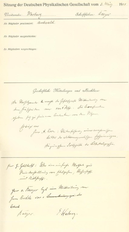 Auszug aus dem Protokollbuch der DPG