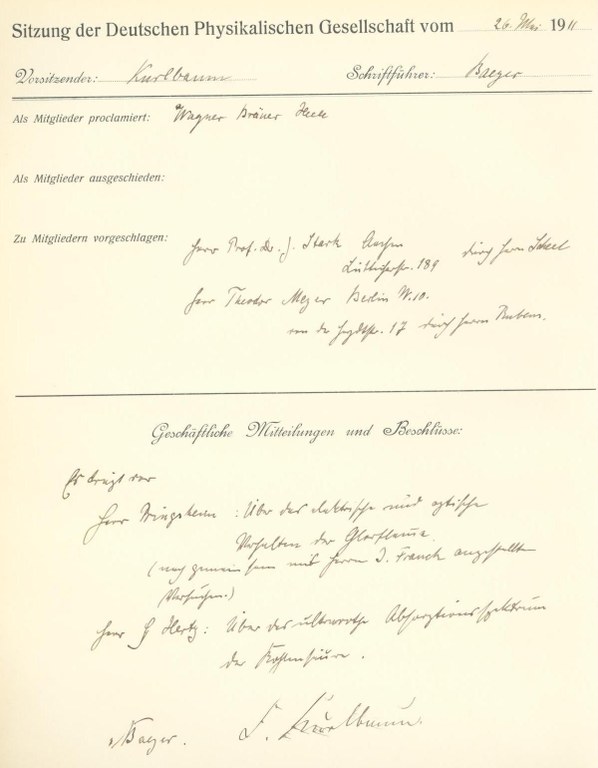 Auszug aus dem Protokollbuch der DPG