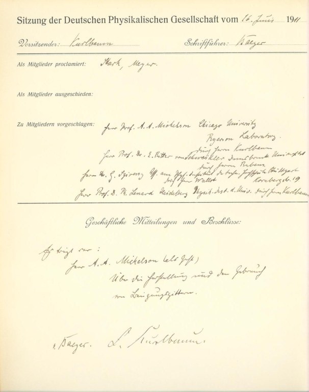 Auszug aus dem Protokollbuch der DPG