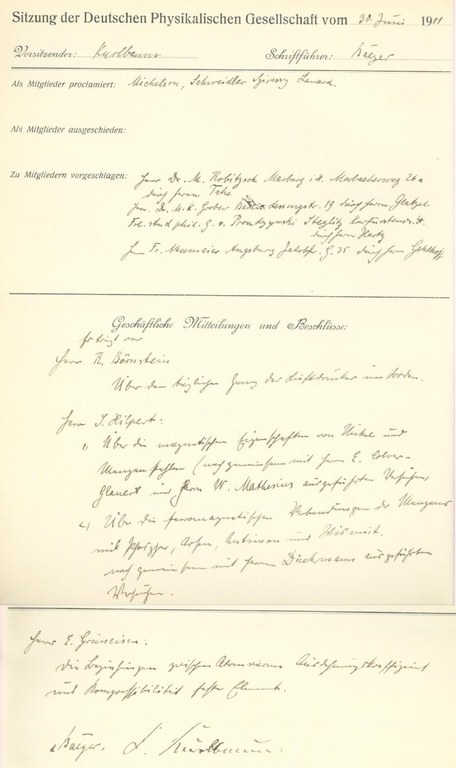 Auszug aus dem Protokollbuch der DPG