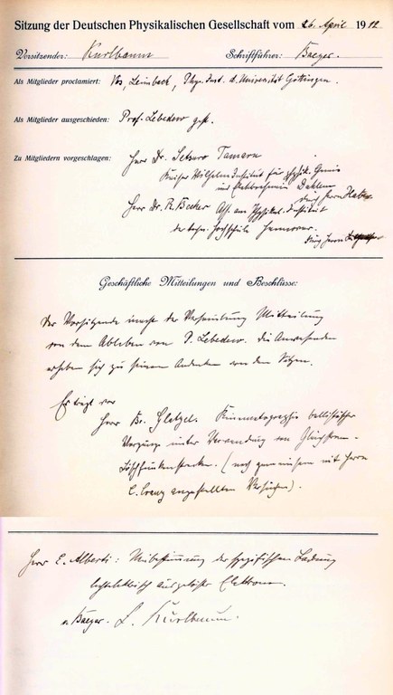 Auszug aus dem Protokollbuch der DPG