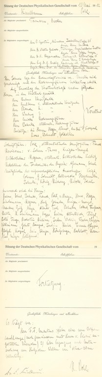 Auszug aus dem Protokollbuch der DPG