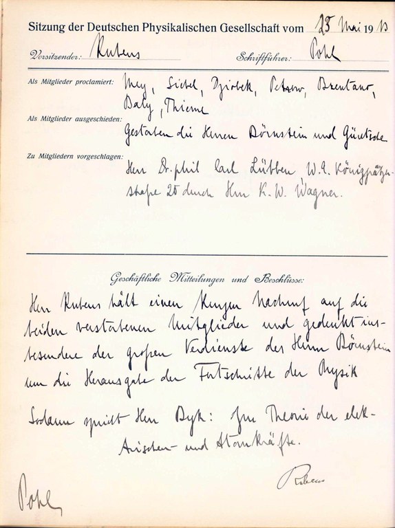 Auszug aus dem Protokollbuch der DPG