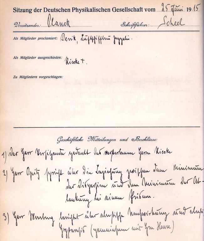 Auszug aus dem Protokollbuch der DPG