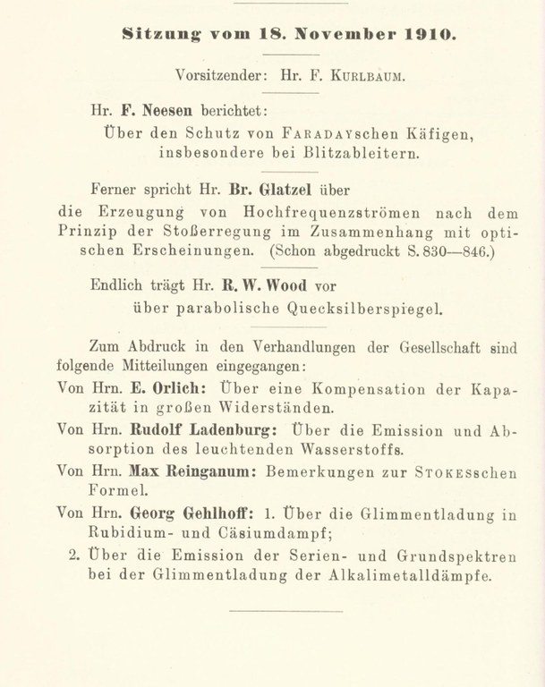 Auszug aus den Verhandlungen der DPG