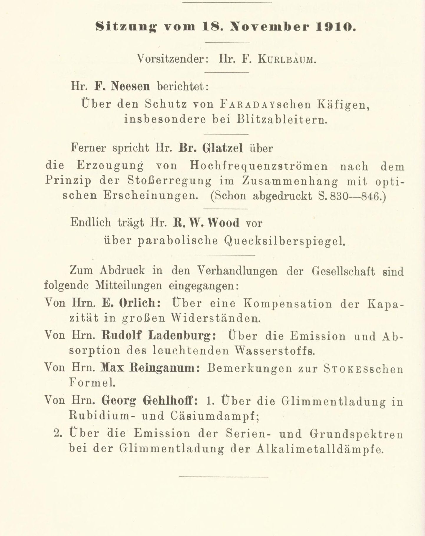 Auszug aus den Verhandlungen der DPG