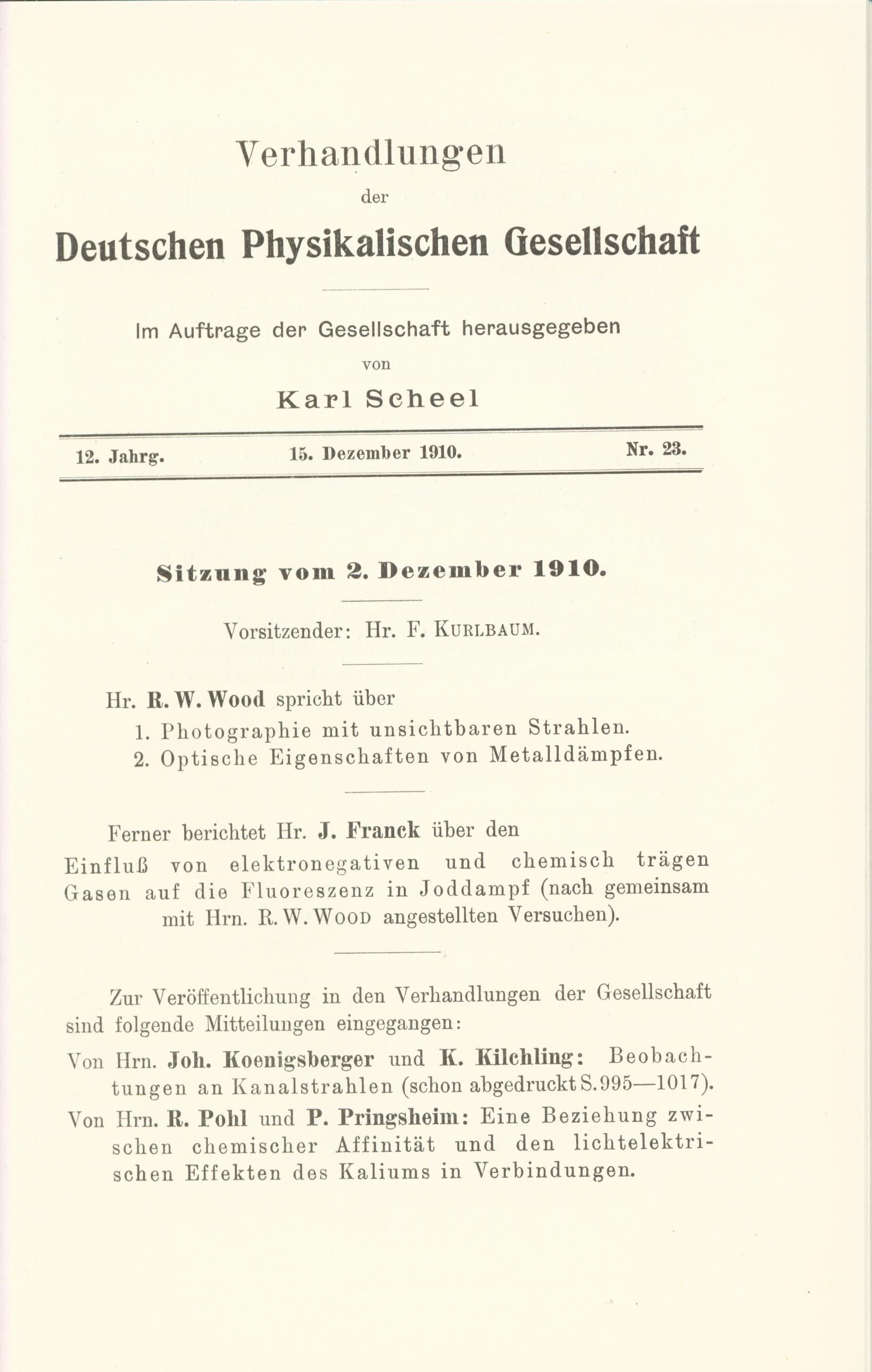 Auszug aus den Verhandlungen der DPG