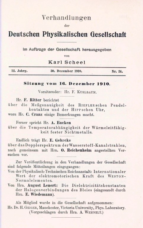 Auszug aus den Verhandlungen der DPG