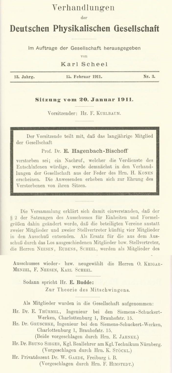 Auszug aus den Verhandlungen der DPG