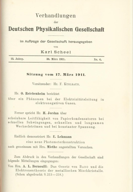 Auszug aus den Verhandlungen der DPG