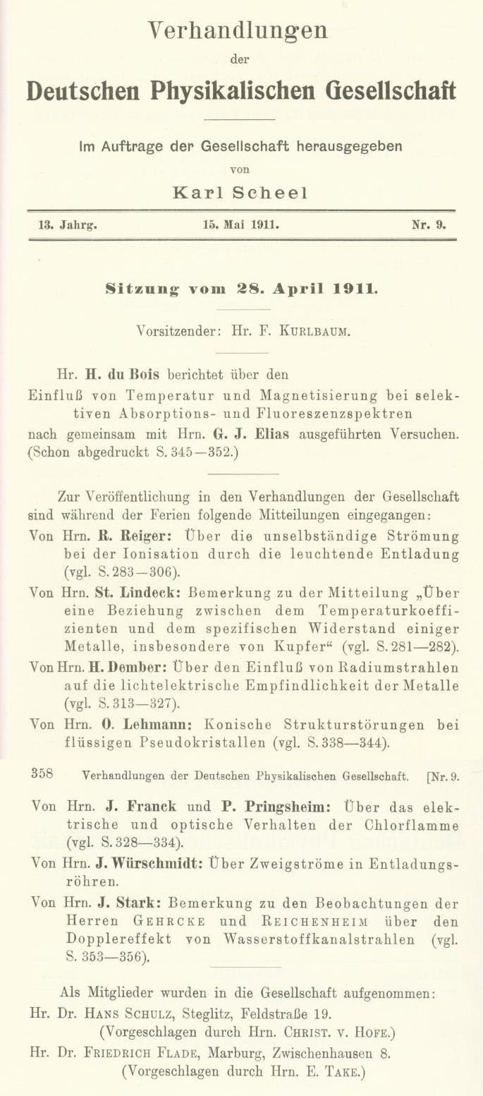 Auszug aus den Verhandlungen der DPG