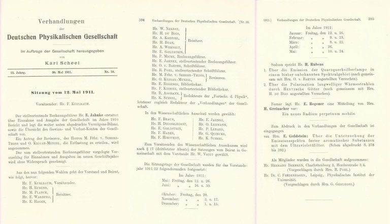 Auszug aus den Verhandlungen der DPG