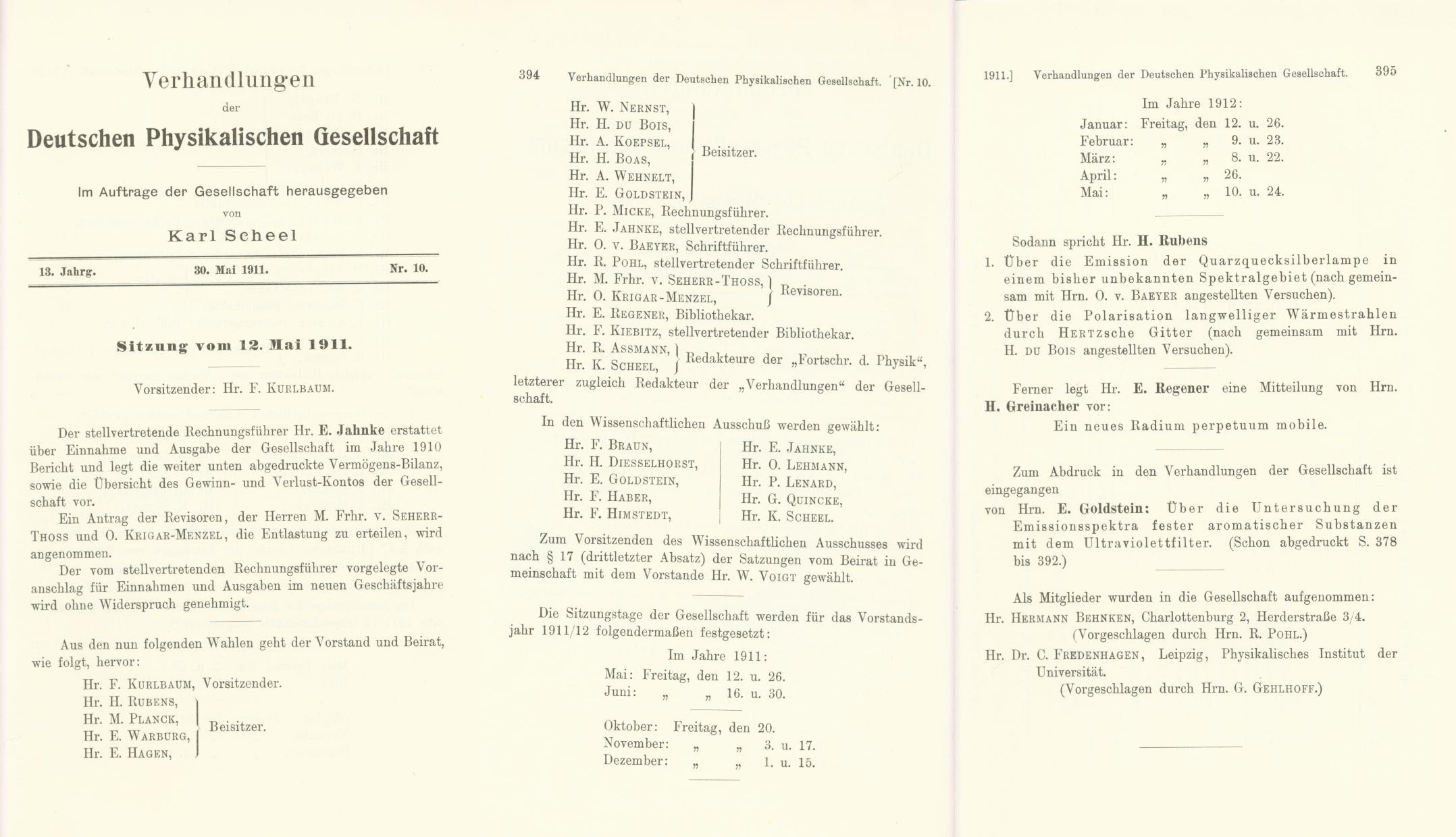 Auszug aus den Verhandlungen der DPG