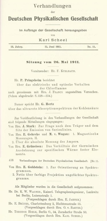 Auszug aus den Verhandlungen der DPG