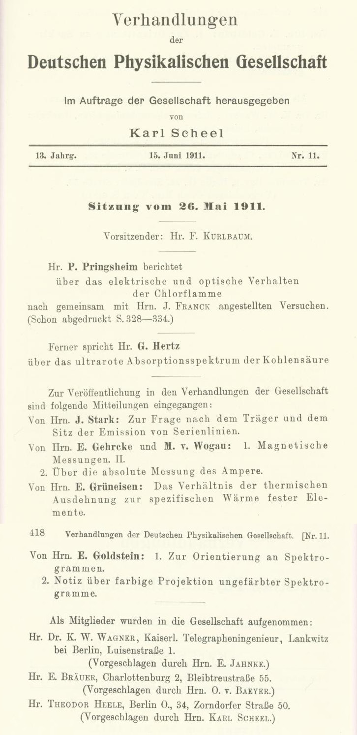 Auszug aus den Verhandlungen der DPG