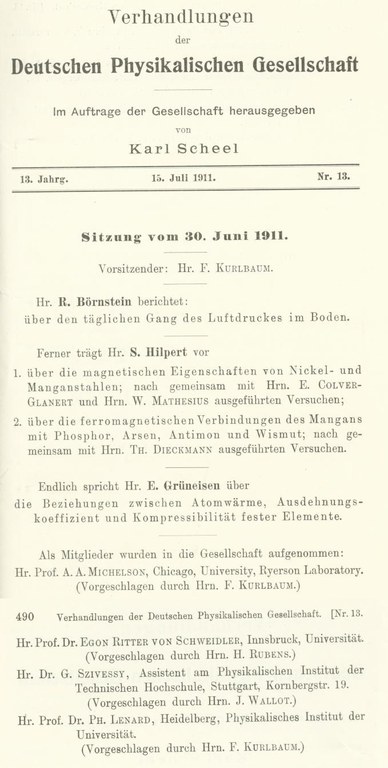 Auszug aus den Verhandlungen der DPG