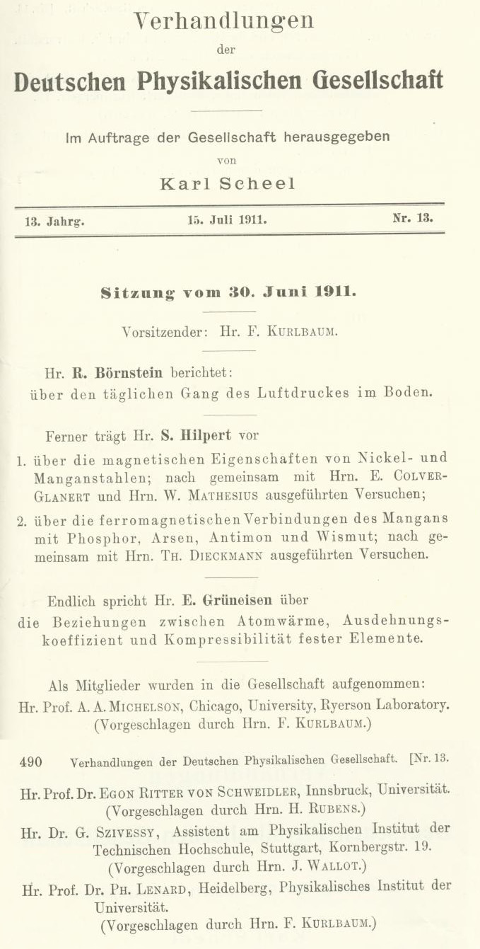 Auszug aus den Verhandlungen der DPG