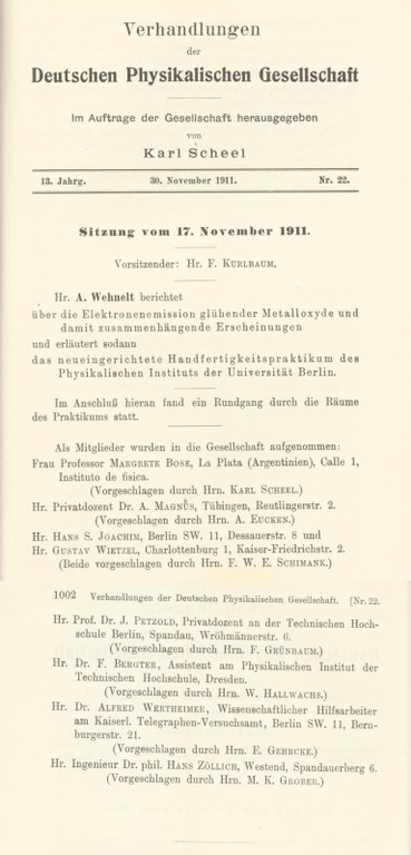 Auszug aus den Verhandlungen der DPG