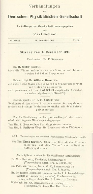 Auszug aus den Verhandlungen der DPG