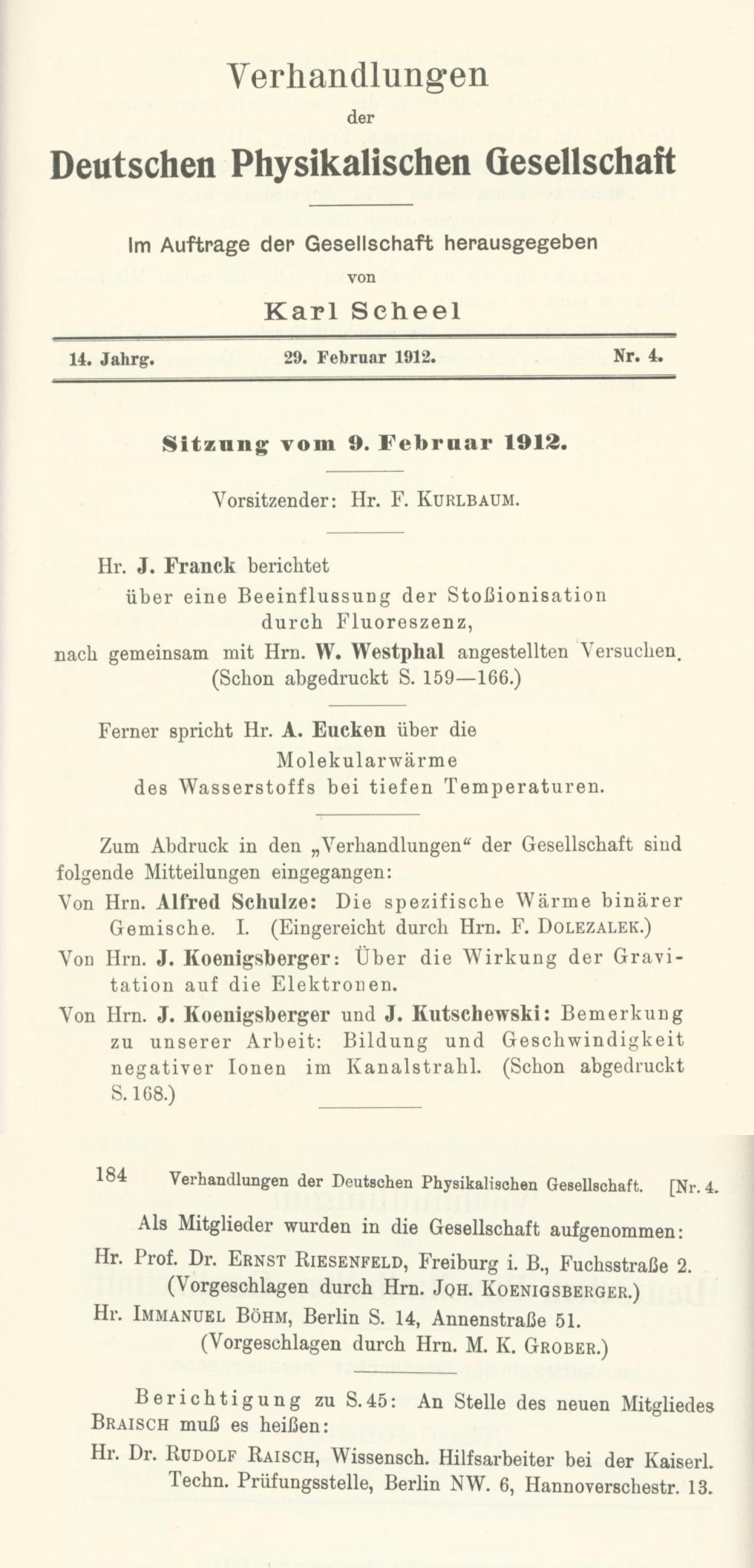 Auszug aus den Verhandlungen der DPG