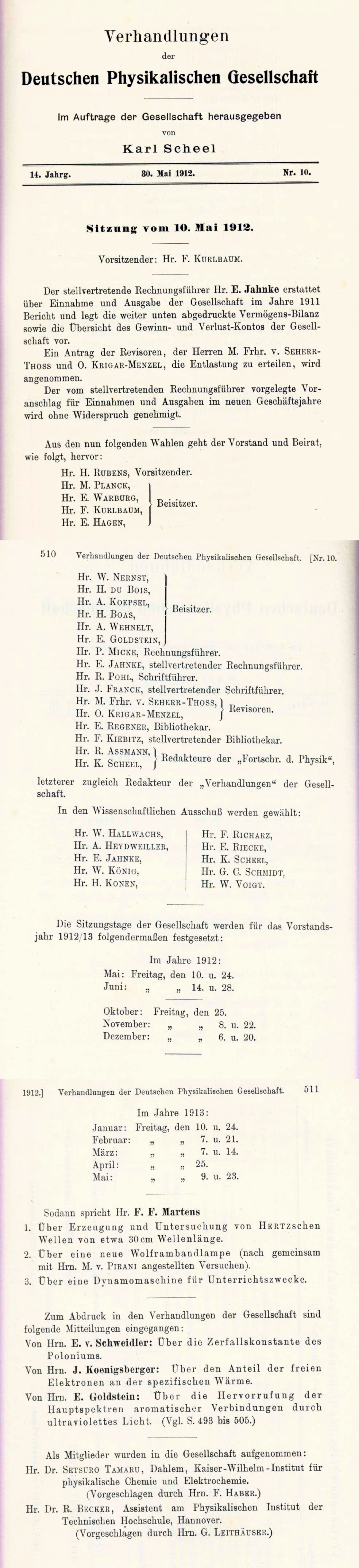 Auszug aus den Verhandlungen der DPG