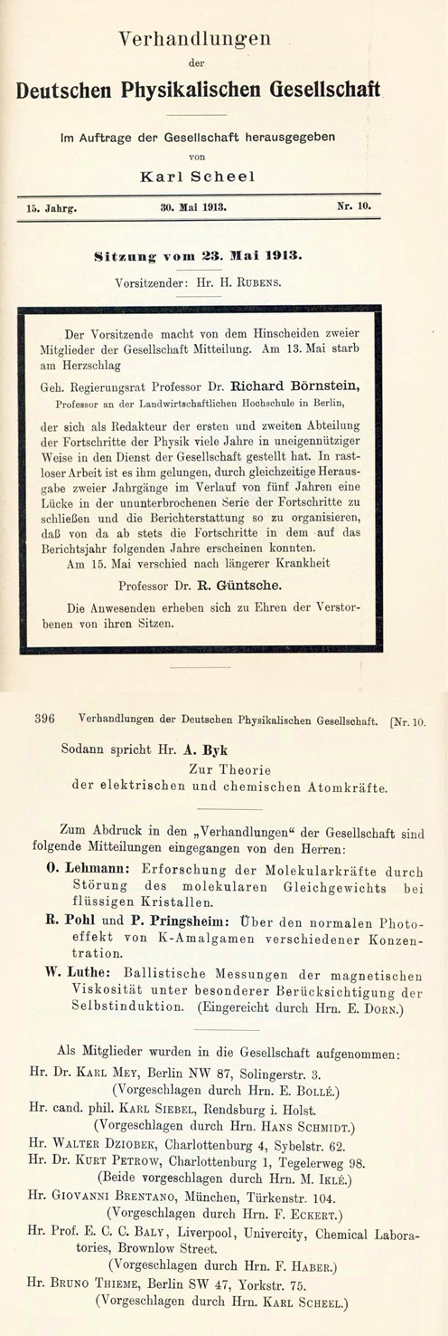 Auszug aus den Verhandlungen der DPG