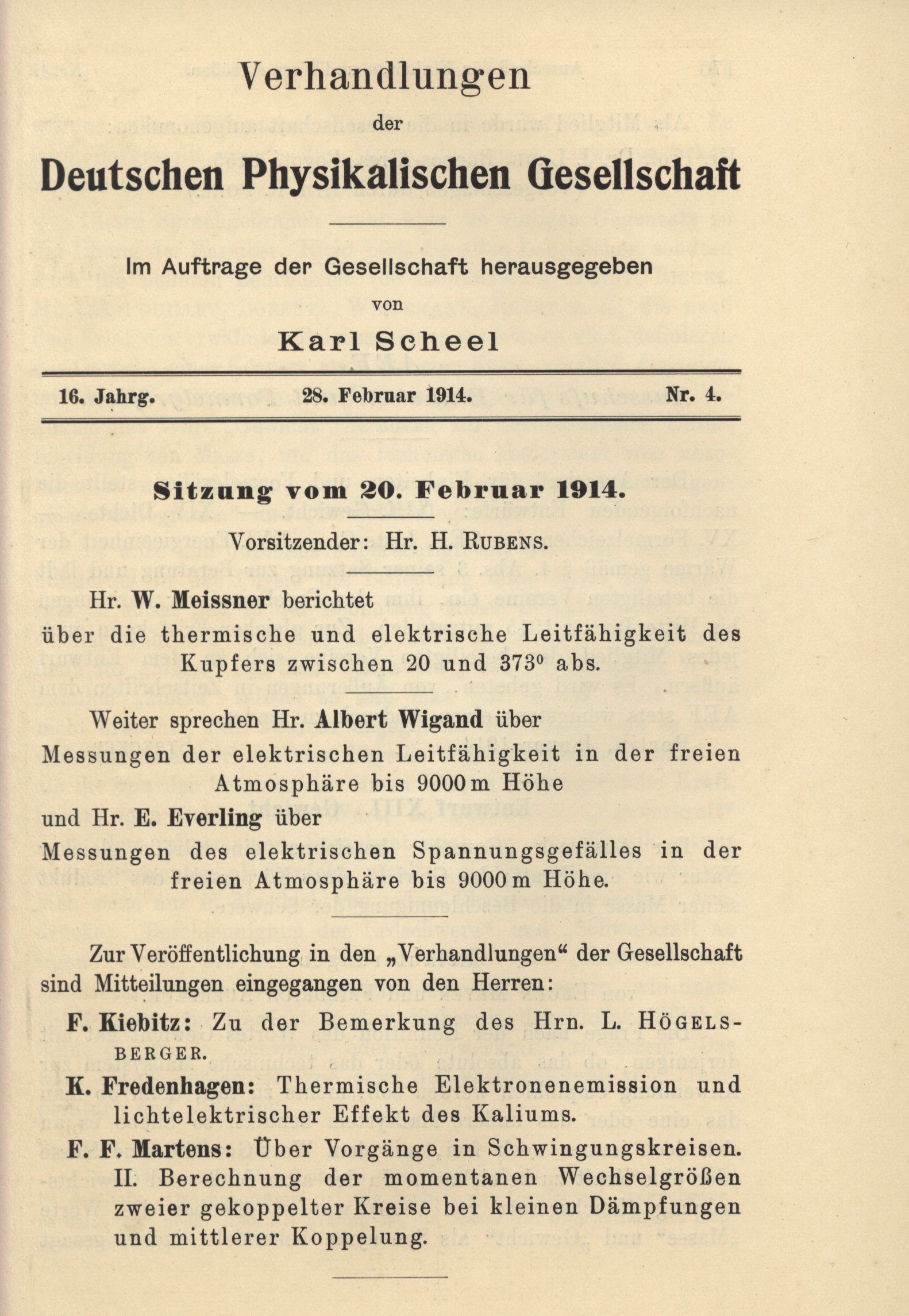 Auszug aus den Verhandlungen der DPG