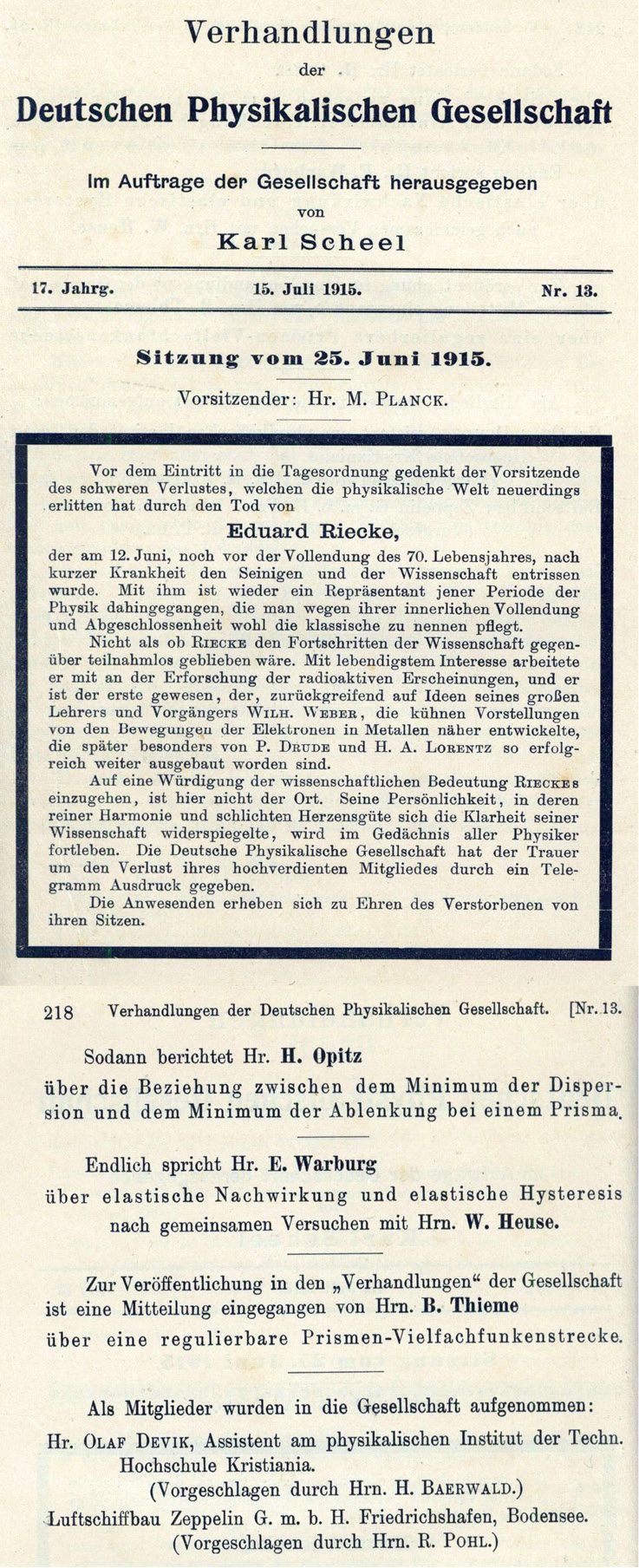 Auszug aus den Verhandlungen der DPG