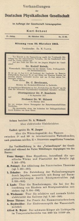 Auszug aus den Verhandlungen der DPG