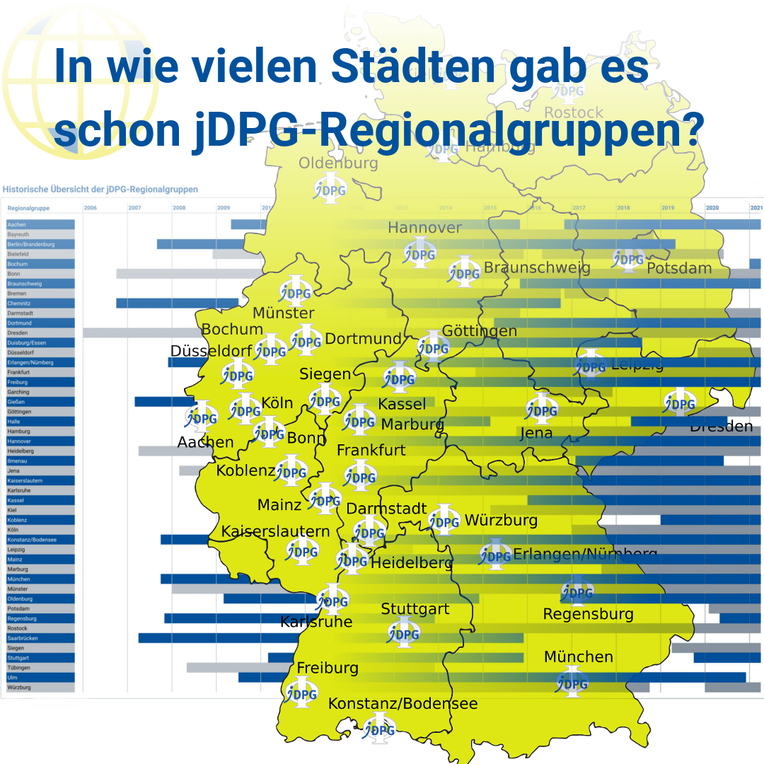 In ihrer 15-jährigen Entwicklung war die junge DPG in insgesamt 48 Städten durch aktive Regionalgruppen vertreten. Die allererste jDPG-Regionalgruppe entstand in Dresden. © DPG / Käse 2021, David Liuzzo